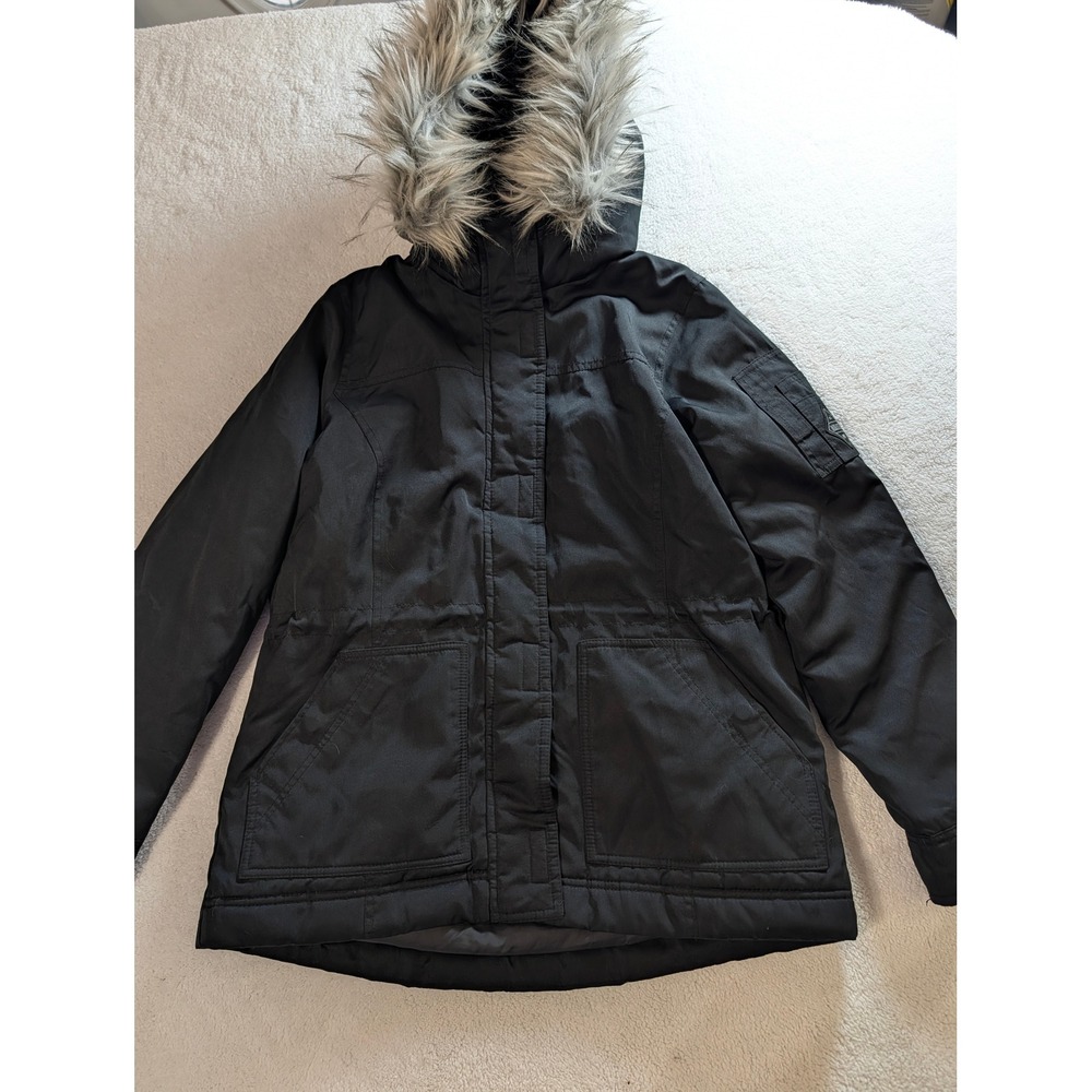 Hollister All-Weather Collection Parka Jacket Black Faux Fur Hood Large NWT